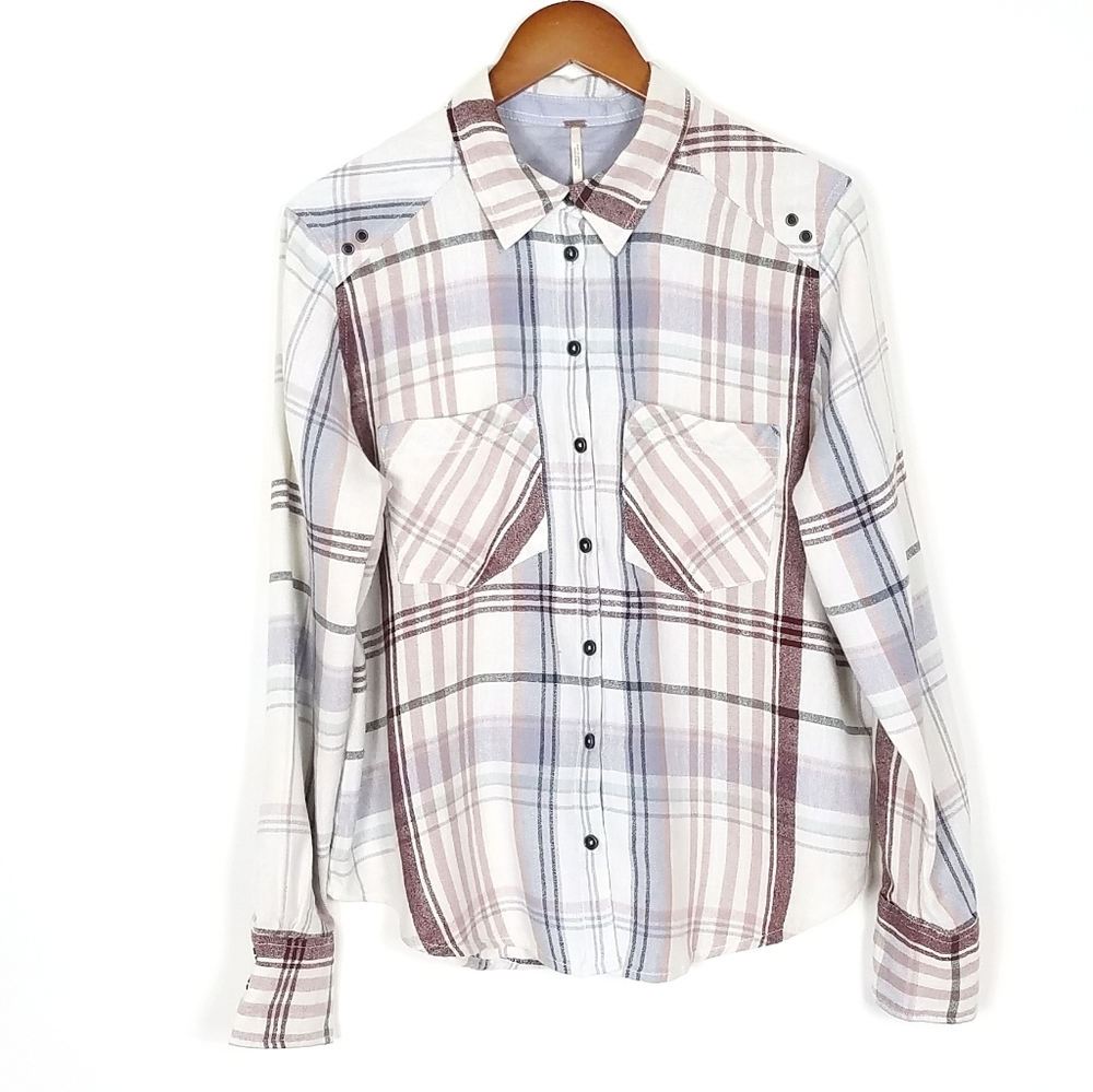 Free People Wesley Plaid Button Down Top XS